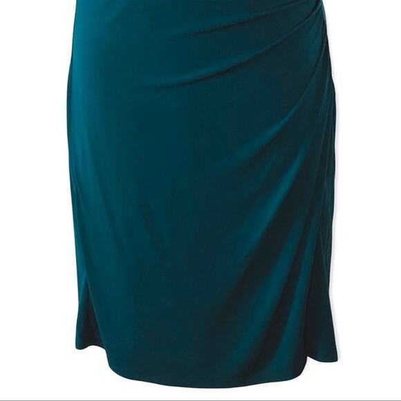 AB Studio Faux Wrap Dress Cap Sleeve Fitted Teal Midi Size Medium - Picture 8 of 12
